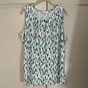 Kasper Sleeveless Blouse - Teal and White